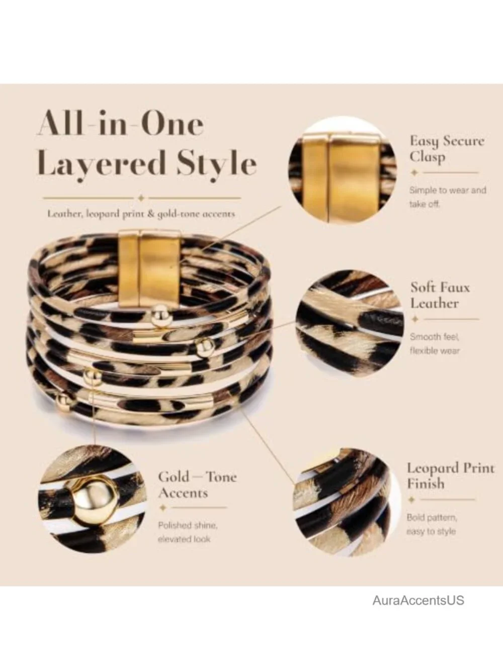 Boho Leather Wrap Multi-Layer Pearl Crystal Bracelet Bangle
